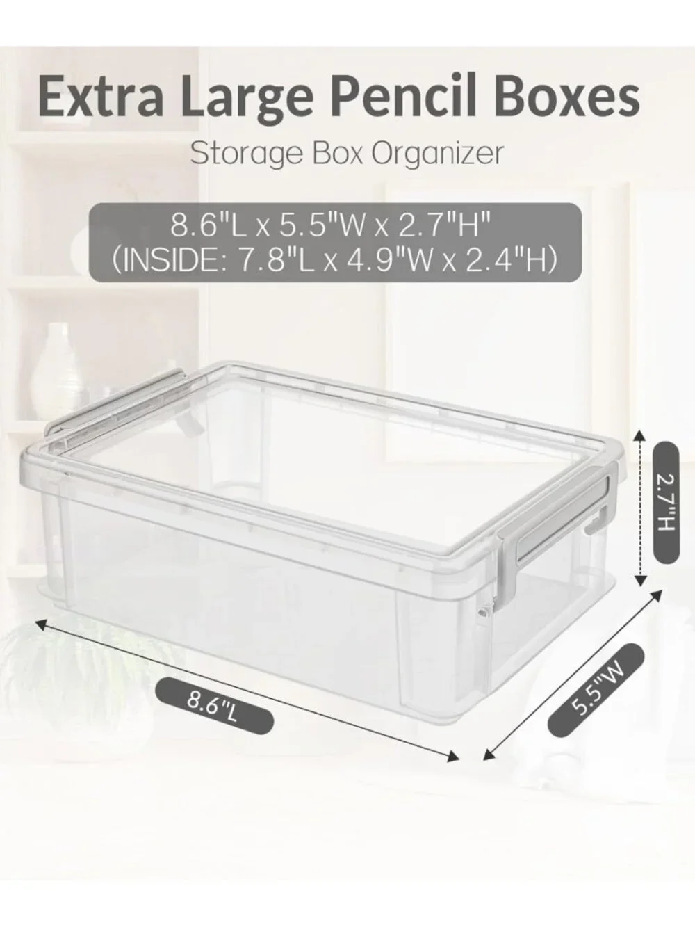 Extra Large Clear Pencil Case - Stackable Storage Box for Art Supplies & School